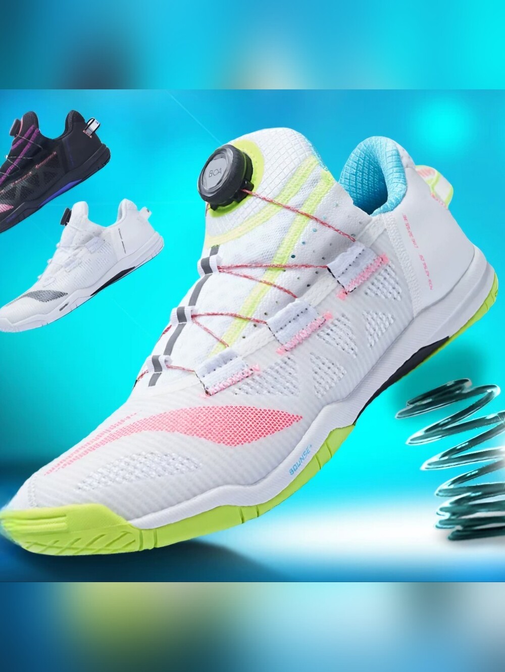 Li-Ning Men's Athletic Training Shoes - White with Pink & Lime Accents